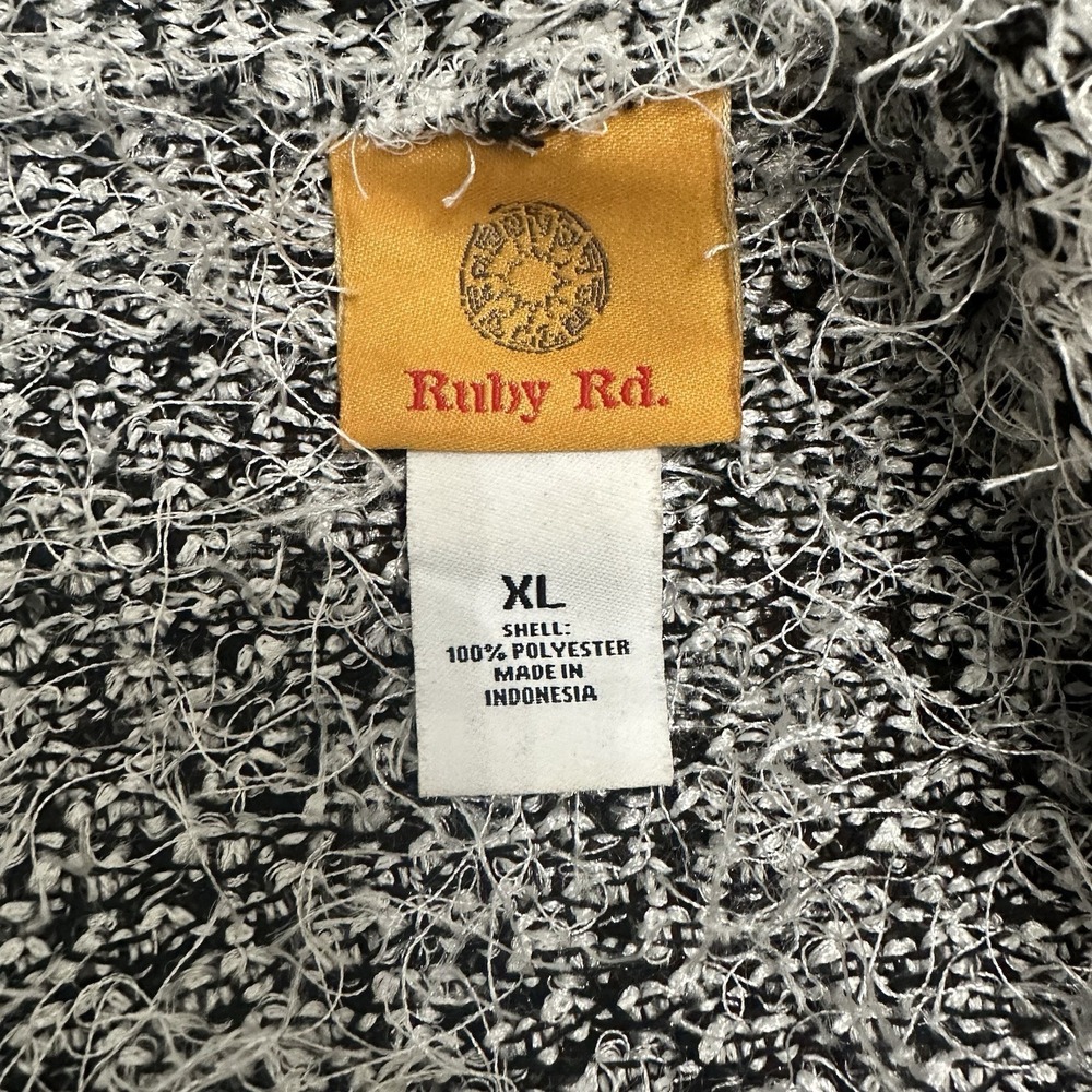 Ruby Rd Eyelash Cardigan Sweater XL Black White Marled Open Front Cozy Fluffy - Picture 3 of 3